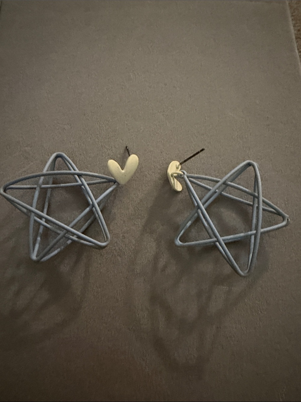Light Blue Star Wire Drop Earrings with Cream Heart Stud